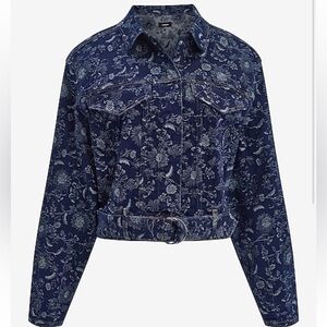 Express Floral Denim Cropped Jacket Size Large NWT